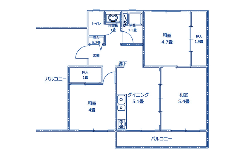 酒ツマ団地リノベプラン応募作品 - リノベ前の間取り図