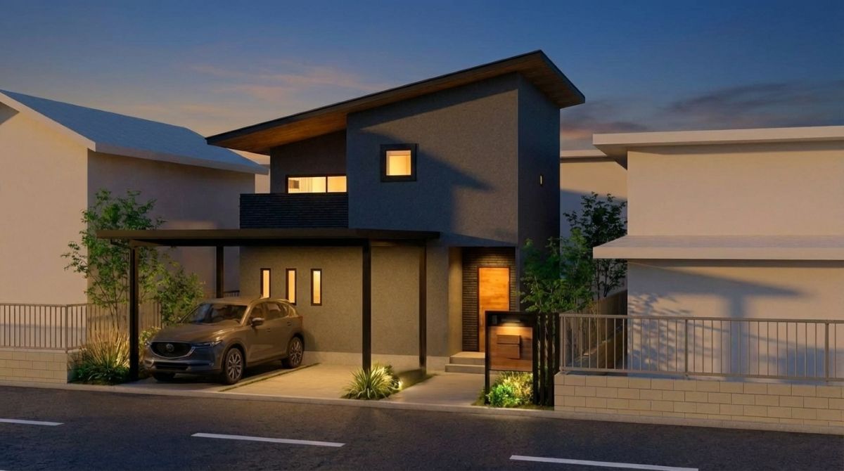 夕方の情景を追加した生成住宅パース